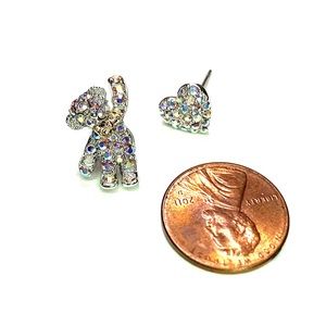 CZ Teddy Bear With Heart Stud Earrings